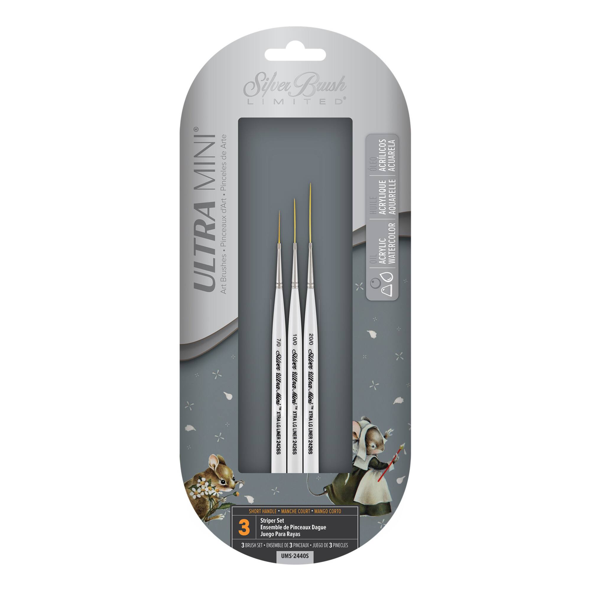 Silver Brush Limited Ultra Mini® White Striper Brushes, Set of 3